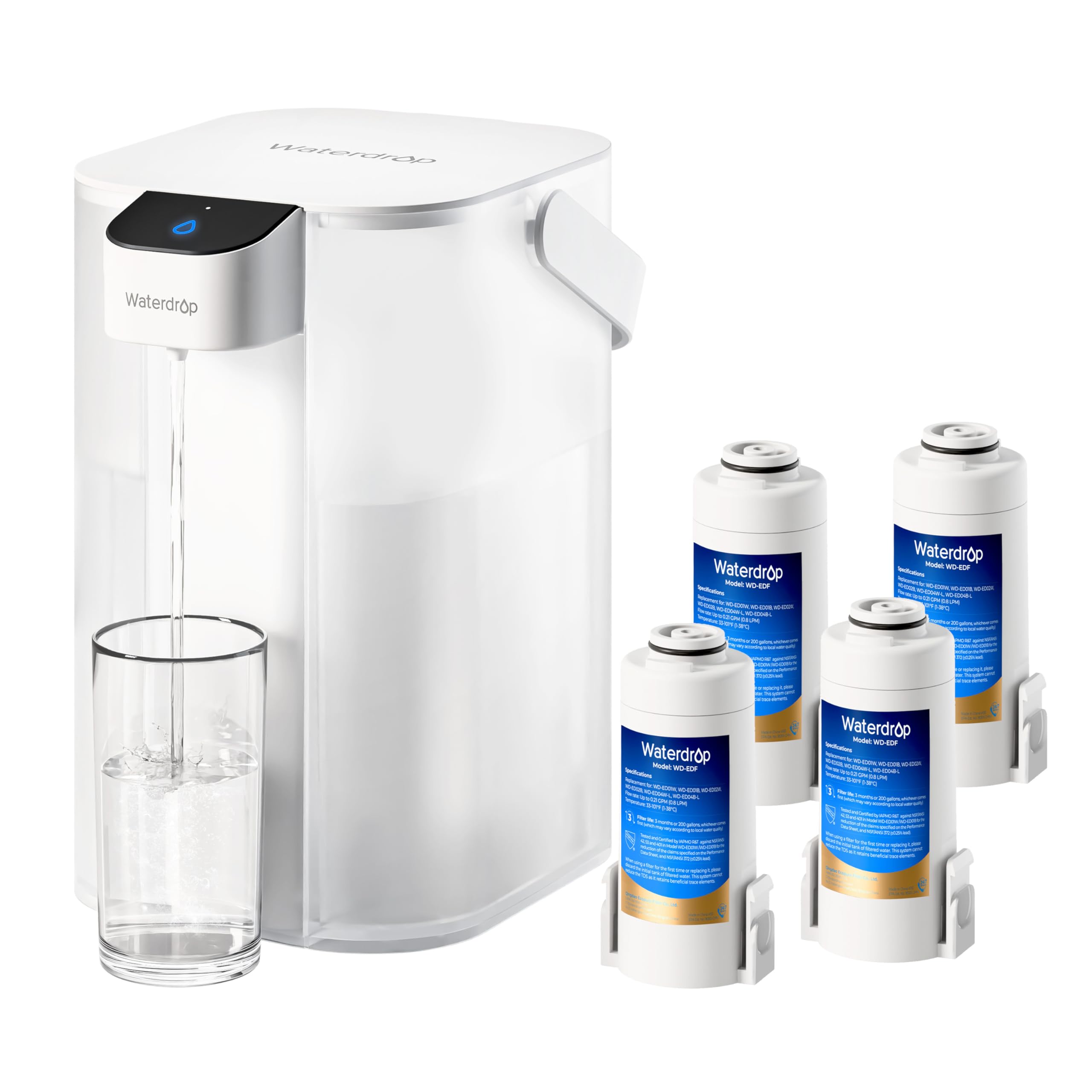 Waterdrop 3 maanden Instant waterfilter kan, 3,5 l Countertop waterfiltersysteem, reduceert chloor, lood, kwik, PFOA/PFOS, 757 liter, blauw (1 filter inbegrepen