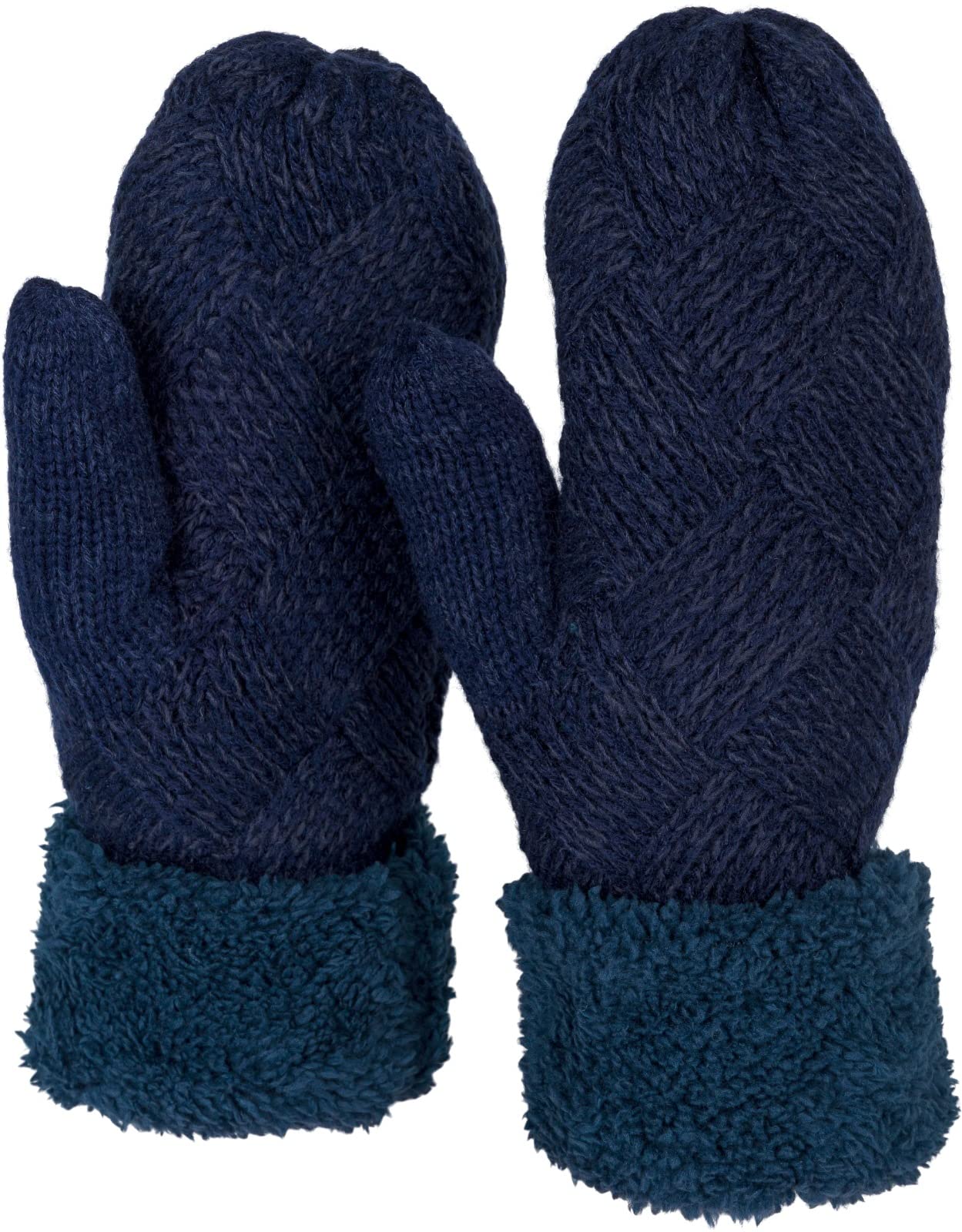 Stylebreaker Women's Dark Blue Warm Winter Knitted Mittens, Gloves With Diamond Pattern, Thermo Fleece, Knitted Gloves 09010031, Colour: