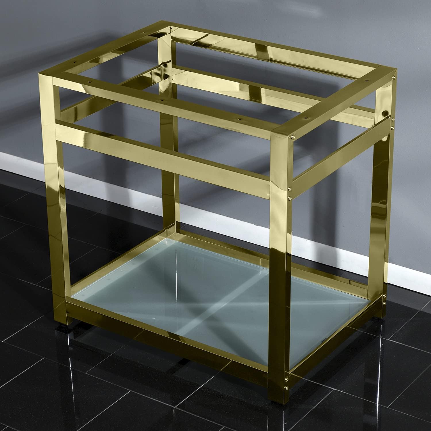 Kingston Brass VSP3122B7 Fauceture 31-Inch x 22-Inch Steel Console Sink Base with Glass Shelf, Brushed Brass