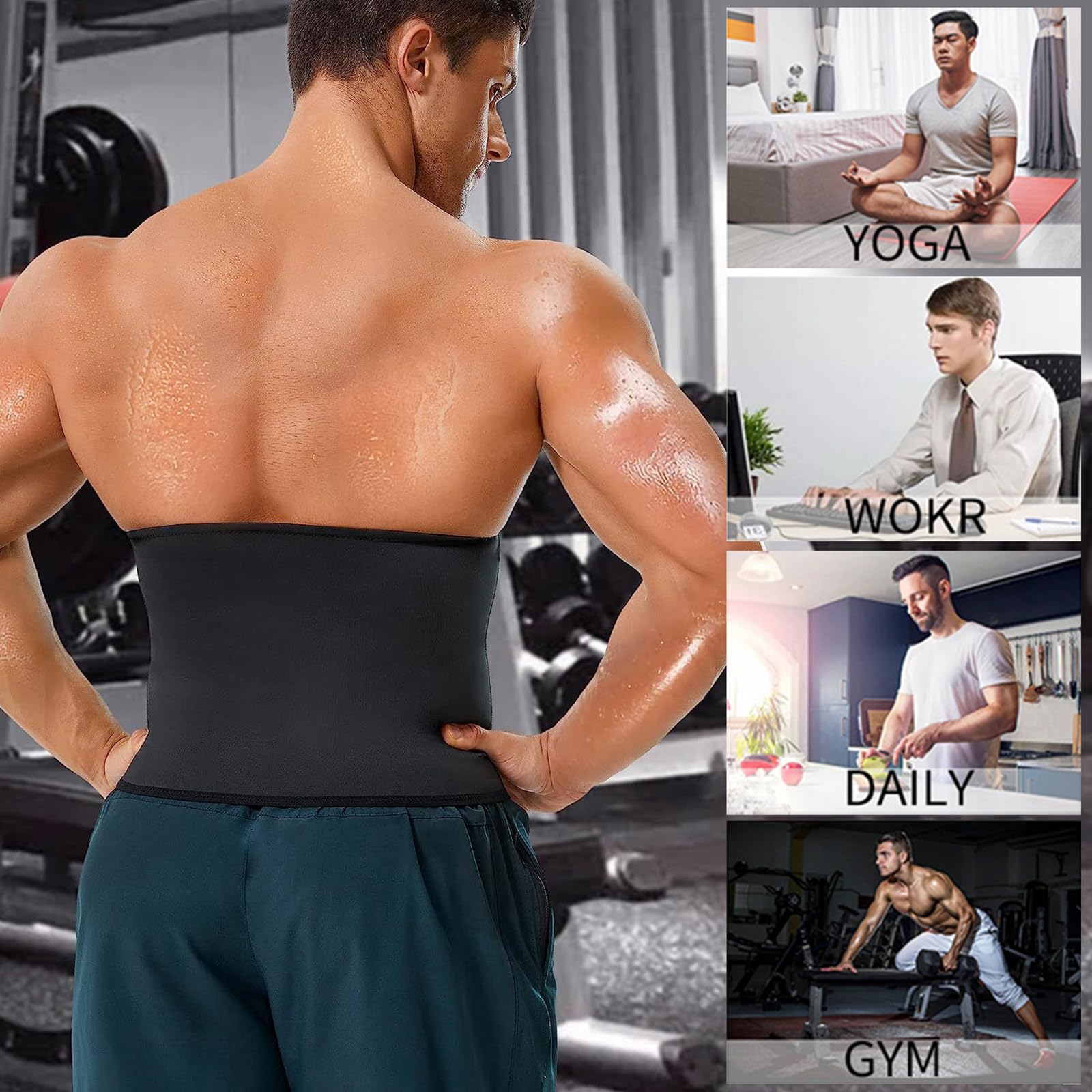 Fascia Addominale Dimagrante Uomo, Cintura Allenamento Sauna di Neoprene Fascia Addominale Snellente Waist Trimmer Fitness Sweat Belt,S,Silver