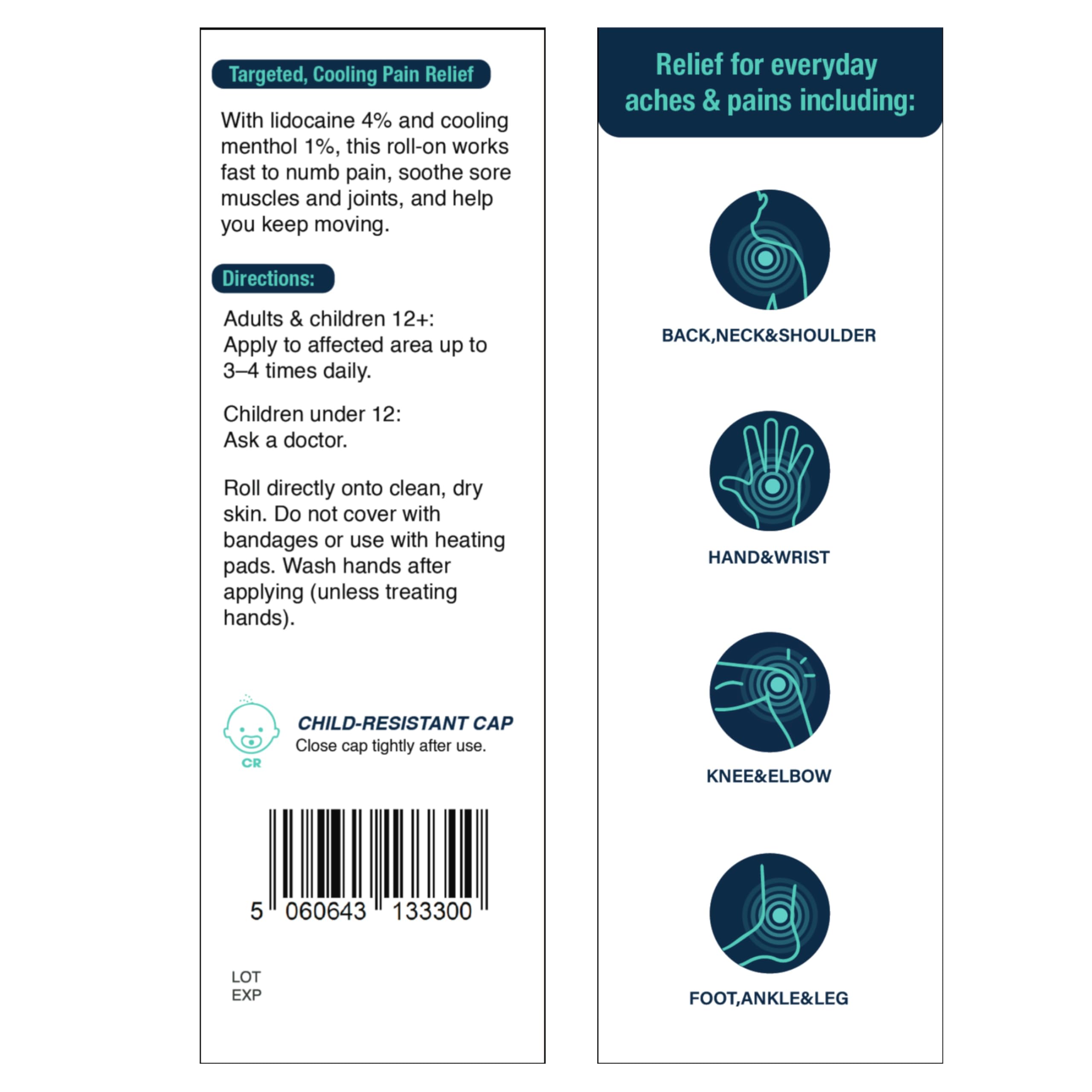 NOVEHA Lidocaine Roll-On Gel 4% | Maximum Strength Temporary Topical Pain Relief for Minor Muscle & Joint Aches | Cooling Formula with Menthol & Arnica | Non-Greasy, Quick-Drying | 2.5 fl oz — Amazon image 3