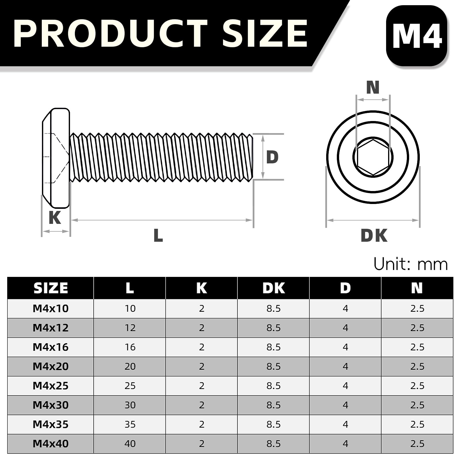 50 viti a testa piatta M4 x 12 mm, esagono incassato in acciaio inox, viti a testa bombata M4, in acciaio inox A2 V2A, esagono incassato filettatura completa