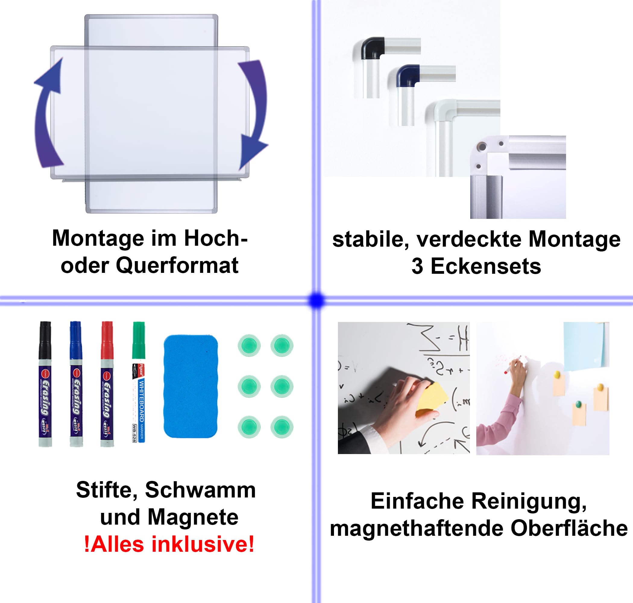 Dynamic-Wave Premium Whiteboard - 200 x 100 - Magnetwand & Schreib- und Zeichentafel - Vielseitige Magnettafel, Notiztafel für Büro, Schule & Zuhause