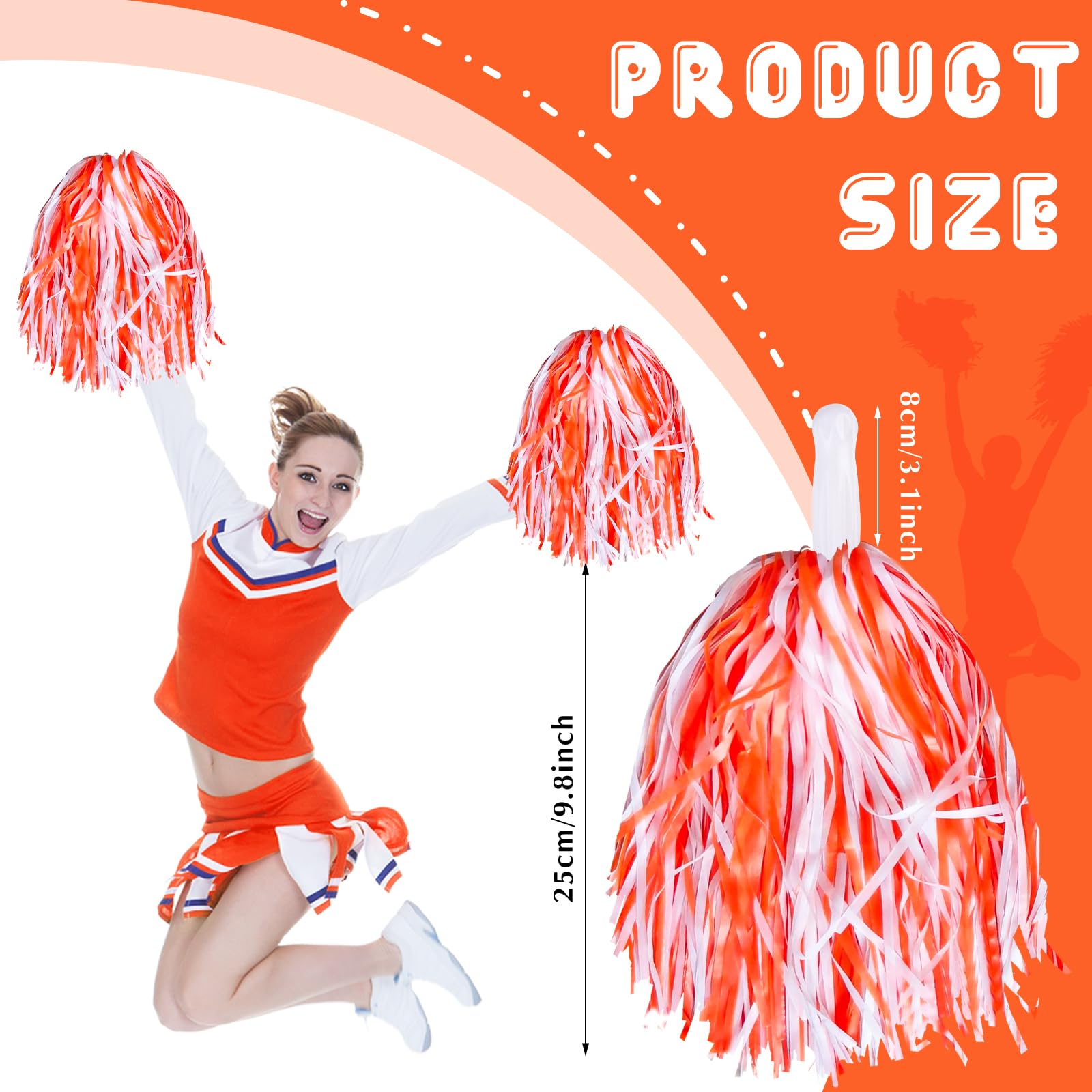 48 pompon da cheerleader, in lamina metallica, con manico, per cheerleader, per calcio, basket, club, squadre, sport, danza, tifo, spettacoli teatrali