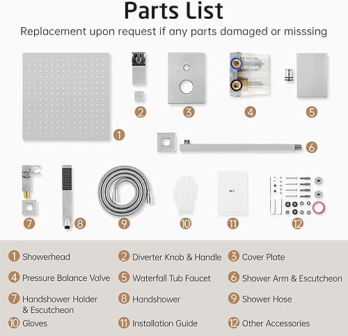 Miniatura 9 de XB6305S12-CH - Juego de grifo de ducha, sistema de ducha, grifo de bañera y ducha, cabezal de ducha de 12 pulgadas con boquilla de mano y cascada,
