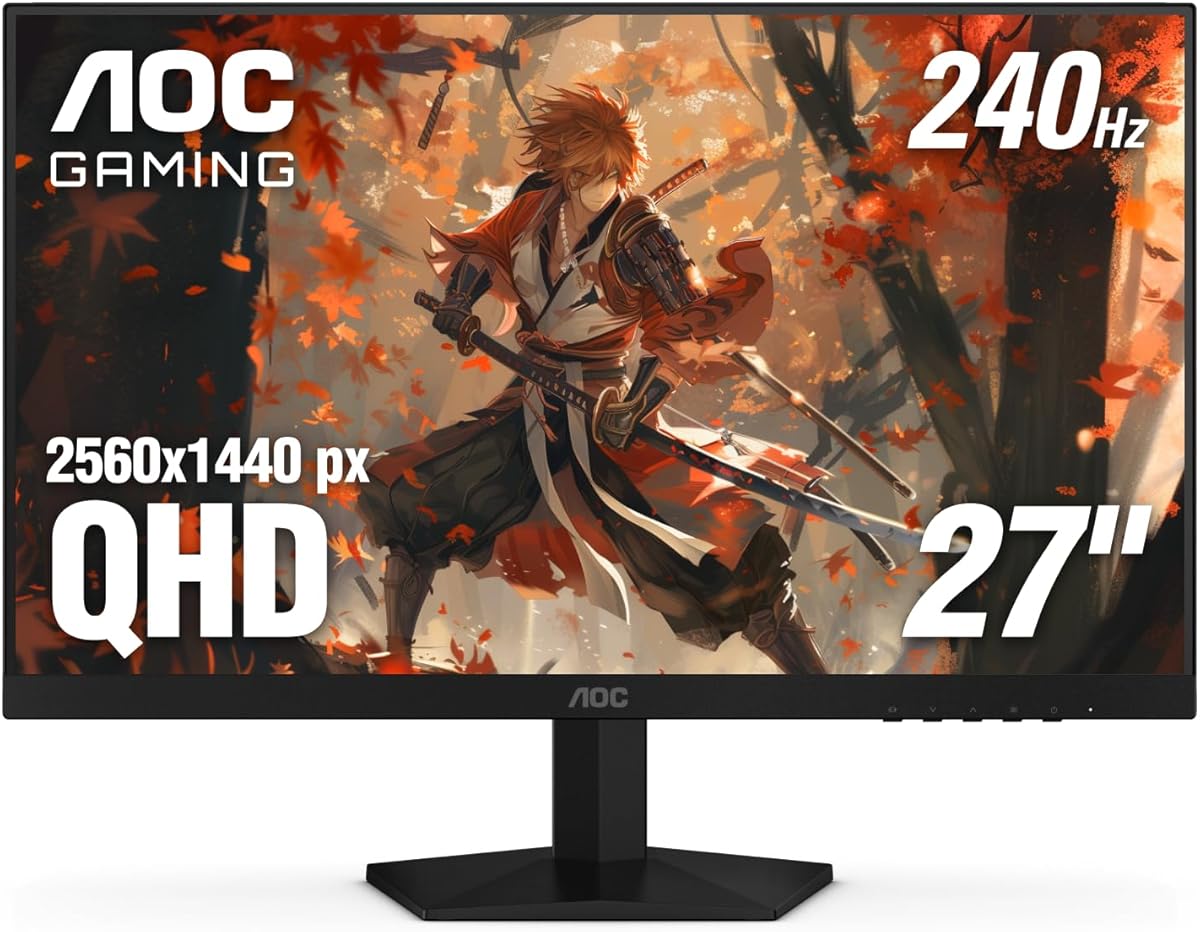AOC Gaming Q27G41ZE 27 inch QHD IPS Gaming Monitor 2560x1440, 240Hz, Overclock 260Hz, 0.3ms MPRT, 3-Sided Frameless, 1 x HDMI 2.0, 1 x Display Port, G-Sync Compatible, HDR, 3-Year Zero-Bright-Dot