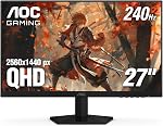 AOC 27 Inch QHD Gaming Monitor 240Hz 0.3ms IPS, 2560x1440, G-Sync Compatible, HDR Ready, DisplayPort 1.4 HDMI 2.0, VESA Mount, 3-Year Zero-Bright-Dot, Q27G41ZE