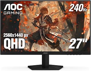 AOC Moniteur de Jeu QHD de 27 po 240Hz 0.3ms IPS, 2560x1440, Compatible G-Sync, Prêt HDR, DisplayPort 1.4 HDMI 2.0, Montage VESA, Garantie de 3 Ans Zero-Bright-Dot, Q27G41ZE