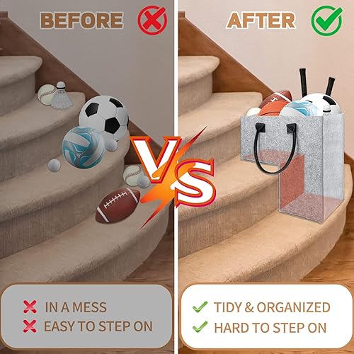Vista 11 de MODOWEY Organizador de 2 cestas de escalera en forma de L, organizador de almacenamiento plegable de tela con asas de piel sintética, organizador