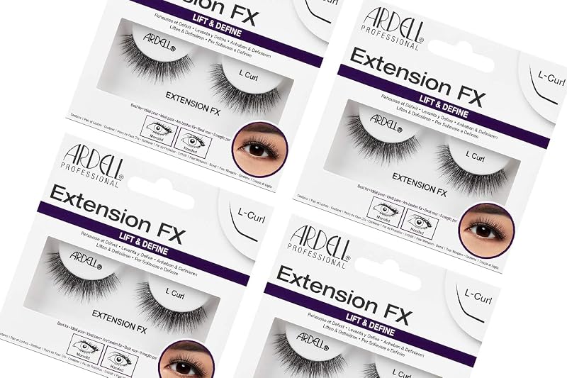 Cílios postiços Ardell Extension FX L Curl com Invisiband, Pacote com 4 pares