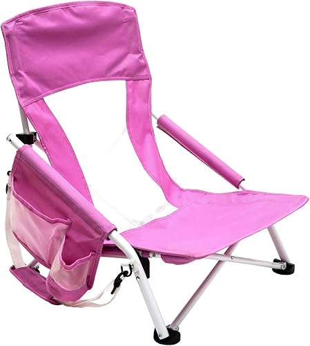 SunnyFeel Silla plegable de camping de playa baja, sillas de mochilero portátiles con respaldo de malla, soporte para tazas, bolsa de transporte