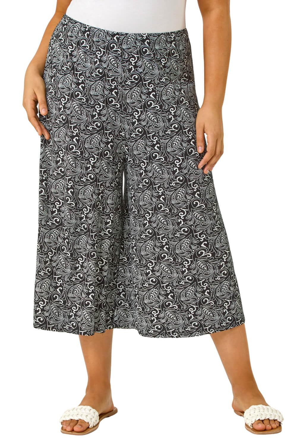 Roman Curve Abstract Spot Culotte for Women UK - Ladies Everyday Autumn Winter Comfy Soft Evening Vacation Work Party Night Out - Black Plus - Size 2224