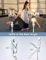 Vista 6 de Trípode selfie stick de 45' con luz, trípode esencial para viajes con control remoto inalámbrico, soporte portátil para teléfono celular, elementos