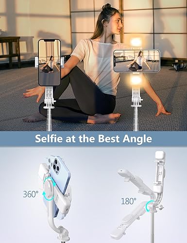 Miniatura 6 de Trípode selfie stick de 45' con luz, trípode esencial para viajes con control remoto inalámbrico, soporte portátil para teléfono celular, elementos
