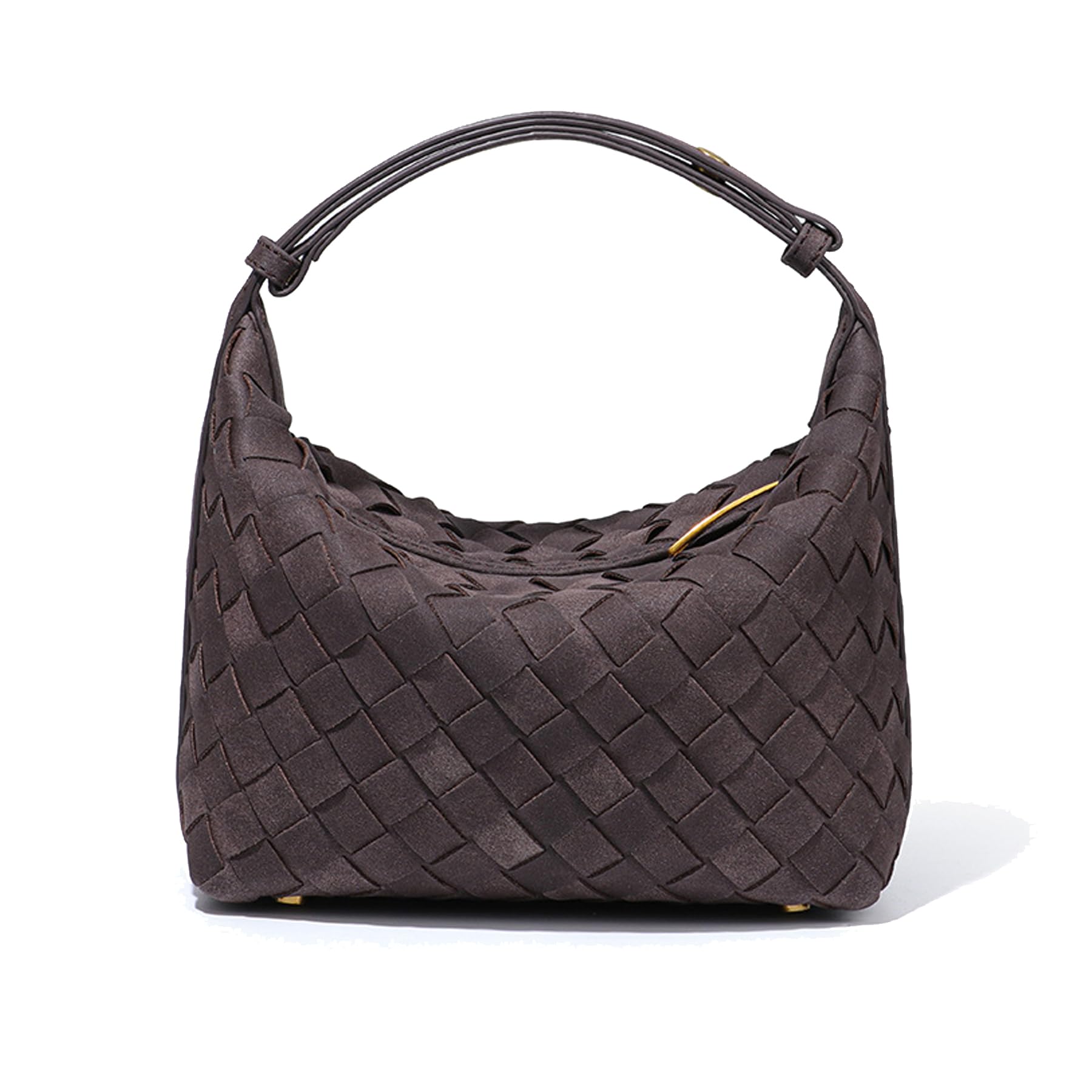 Suede Leather Handbag for Women-Small Clutch Bag Suede Handbag- Leather Woven Bag-Underarm Purse-Top-Handle Handbag (Chocolate)
