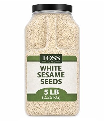 TOSS Hulled White Sesame Seeds, 5 LB Bulk Resealable Jar Premium Baking & Cooking Ingredient with Nutty Flavor