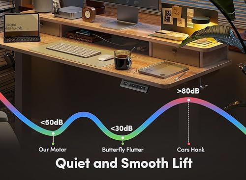 Miniatura 40 de FEZIBO Escritorio eléctrico de pie ajustable de altura de 40 x 24 pulgadas con doble cajón, escritorio para computadora, mesa de pie para oficina en