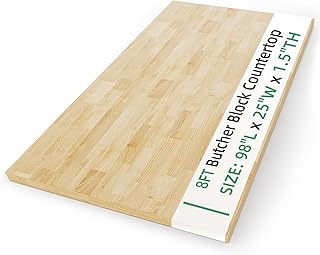 Butcher Block Countertop Wood Tabletop - Premium 8ft Solid Hardwood Plank for DIY Kitchen Island, Countertop, Coffee Bar and Desk with Natural Unfinished Birch Finish, 98"x25"x1.5"
