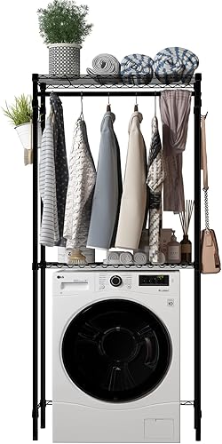 Xiofio Estante de almacenamiento para lavadora y secadora, estante de secado de ropa, estantería de almacenamiento de 2 niveles de altura ajustable
