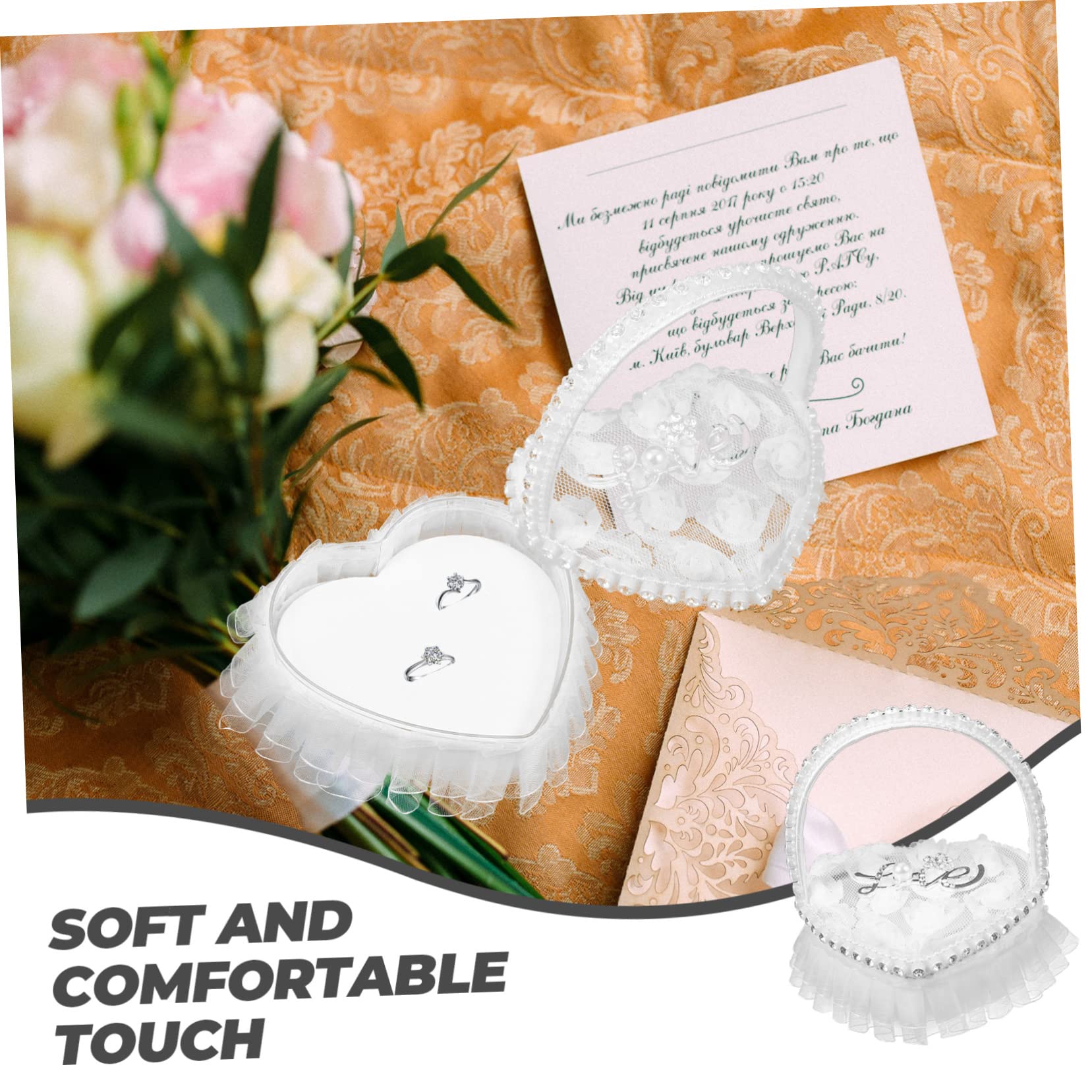 Ciieeo 5 Pezzi Cuscino Di Fidanzamento Con Maniglia Cuscino A Forma Di Cuore in Pizzo Per Matrimonio Da Donna