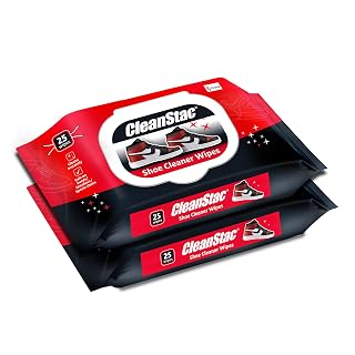 Cleanstac Shoe Cleaner Wet Wipes | Instant Shine for Suede, Sneakers & Sport Shoes | 25N Each - Pack of 2 Shoe Wipes | Portable Sneaker Wipes | Quickly Removes Dirt & Stains | Shoe Cleaning Wipes Red