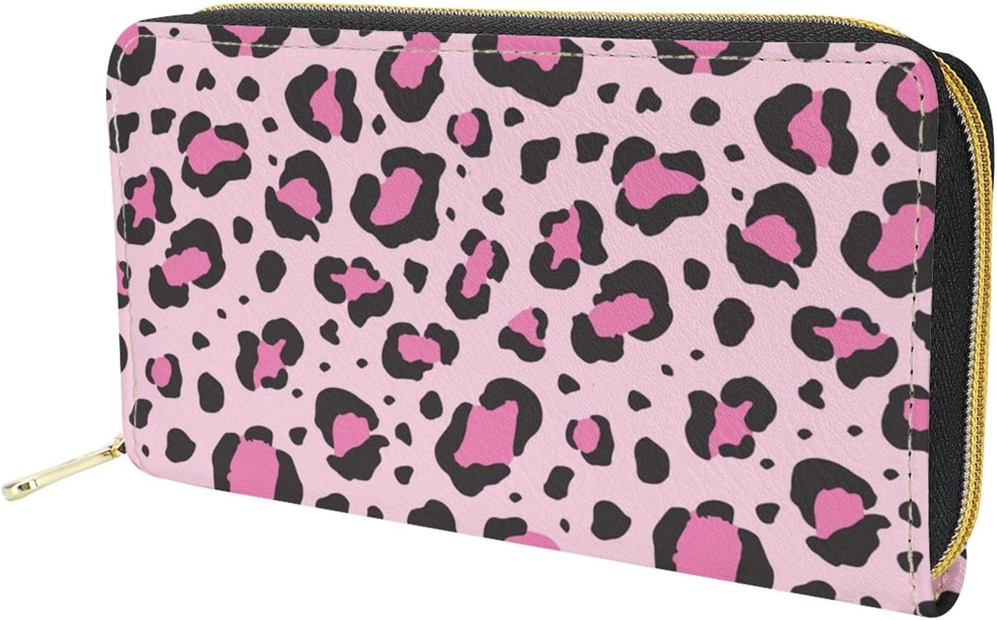 Dolyues Pink Animal Leopard Print Women Long Pu Leather Purse,Zipper Credit Card Holder with Coin Pockets Cash Bags Phone Case Clutch