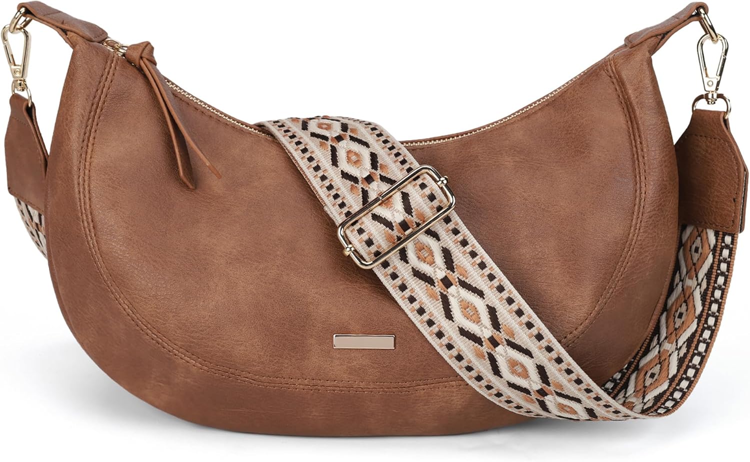 AFKOMST Boho Leather Crescent Bag Crossbody for Women Medium Half Moon Hobo Purse and Shoulder Bag for Valentine's Day Gifts | Fit Pad mini, A5 Notebook, 4 Card Slots