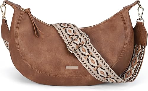 AFKOMST Crescent - Bolso cruzado para mujer, Eveyday Hobo y bolso de hombro bohemio, bolsillo mediano con cuero vegano | 4 Card Slots, A5 Notebook,