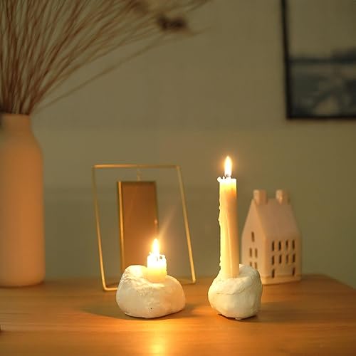 Miniatura 3 de Juego de portavelas de cerámica blanca Portavelas cónicos hechos a mano para centro de mesa Portavelas decorativos modernos para mesa de comedor,