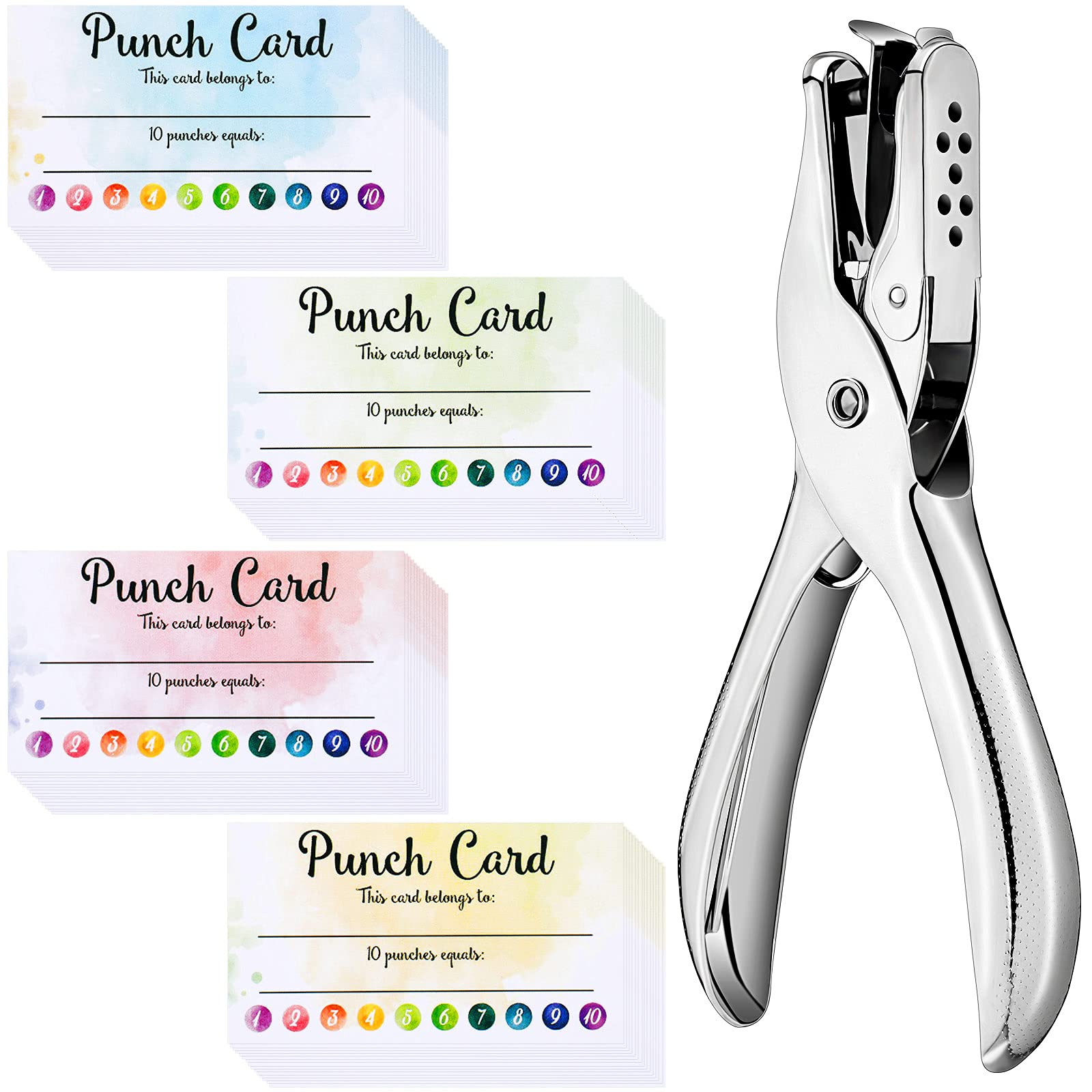 Buy 200 Pieces Watercolor Reward Punch Cards Customer Loyalty Card