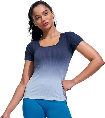 sphinx cat Seamless Ribbed Workout Yoga Fitted Tee Shirts Short-Sleeve Tops for 