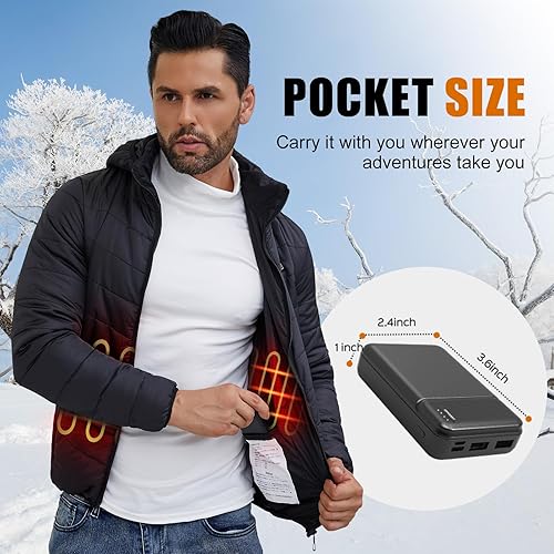 Miniatura 6 de Chaleco calefactable de 5V2A, paquete de baterías, batería de 10000 mAh para calefacción, chalecos, chaquetas, abrigos, sudaderas con capucha para