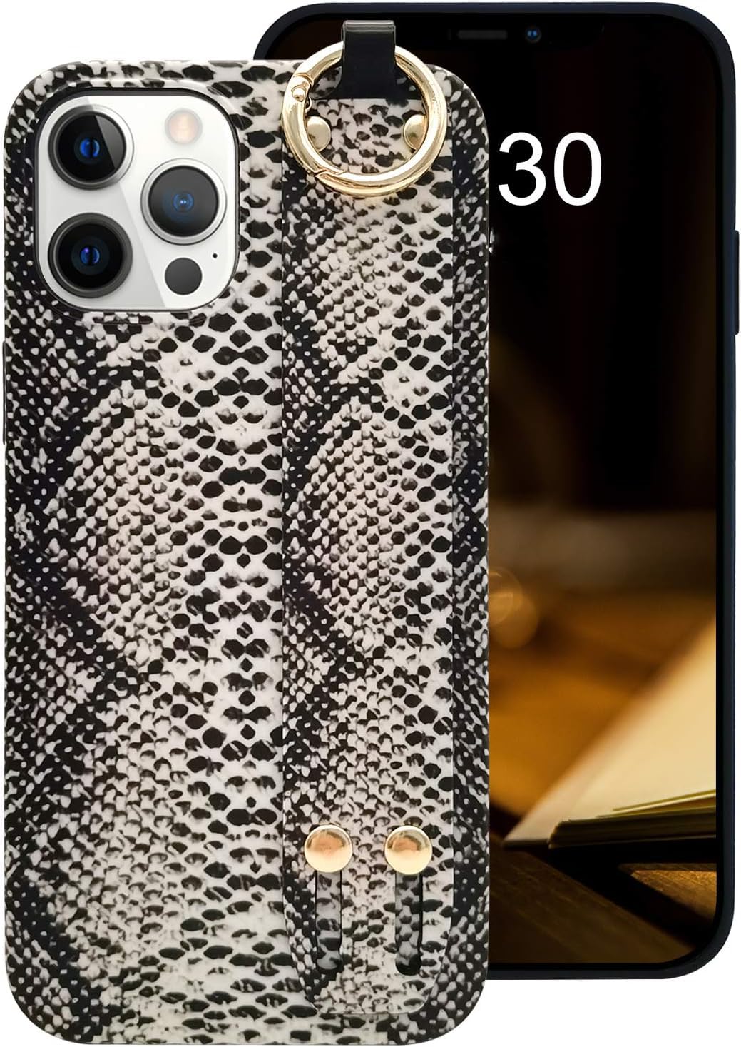 siduater Hand Strap Case for 6.7" iPhone 13 Pro MAX with Kickstand, Wrist Band Strap Snake Pattern Textured Soft Shockproof Cover, Adjustable Handle