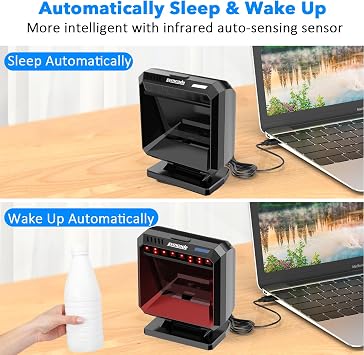 Symcode Automatic Omnidirectional Desktop 2D QR Barcode Scanner, Hands-Free USB Wired Barcode Reader, 1D 2D Bar Code Image Sensing for Warehouse, Supermarket, Retail Store, Bookstore