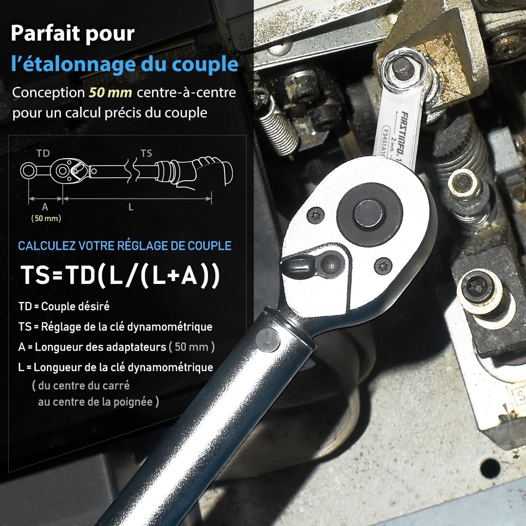 FIRSTINFO Jeu d'Adaptateurs de Couple 3/8 Pouce, 10 Pièces Métriques 10-19 mm, Clés à Œil 12 Pans en Acier Chrome-Vanadium avec Coffret EVA F3451A