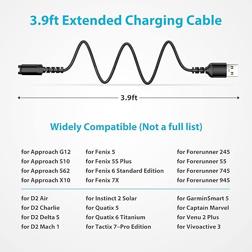 Miniatura 7 de Cable de carga para Garmin Fenix 7 7X 7S 6X 6 6S 5, COOYA 3.9 pies, cable de carga USB de transferencia de datos para Instinct 2 2S Solar Vivoactive