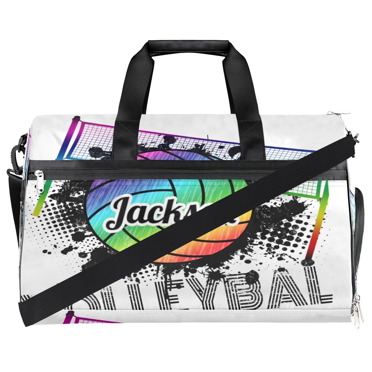Personalized Gym Bag for Boys Men, Personalized Custom Sports Duffle Bag with Shoes Compartment, Customized Dance Bag Weekender Overnight Bag Travel Duffel Bag, Sports Rainbow Volleyball