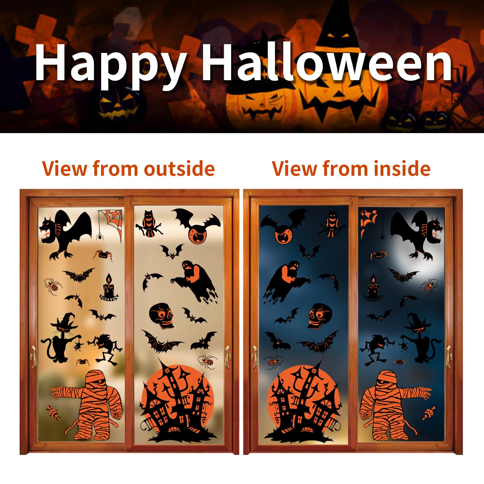 Pegatinas De Halloween Para Ventanas - 9 Diseños Reutilizables, Sin Residuos, Para Decoración En Hogar O Escuela