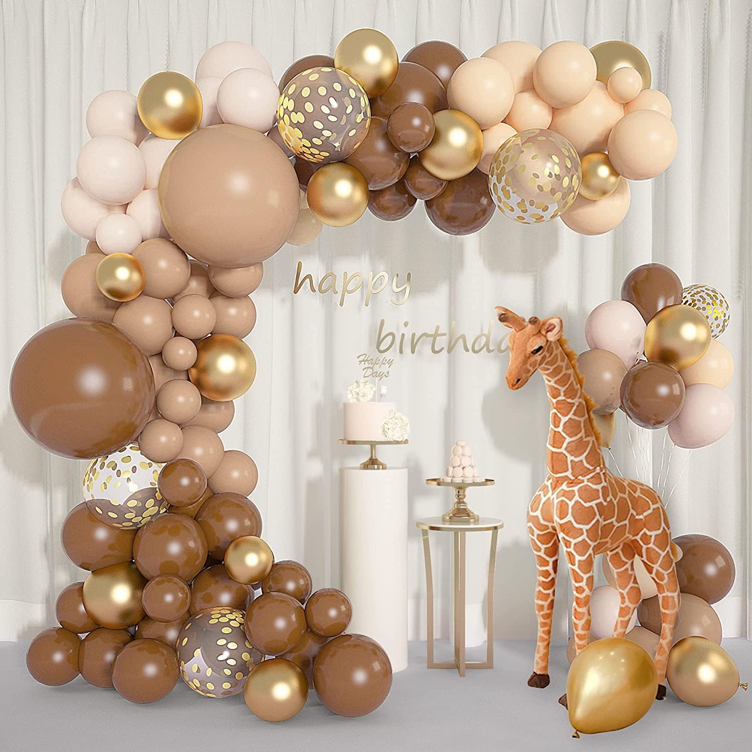 AM ANNA 150PCS Brown Balloons Garland Arch Kit, 18"12"10" Brown Nude Blush Tan Neutral Beige Gold Balloons for Woodland Teddy Bear Baby Shower Jungle Safari Birthday Party Decorations for Kids