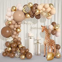 140PCS Brown Balloons Garland Arch Kit, 12"10" Brown Nude Blush Beige Gold Balloons for Teddy Bear Baby Shower Jungle Safari Birthday Party Decorations for Kids(Plastic)