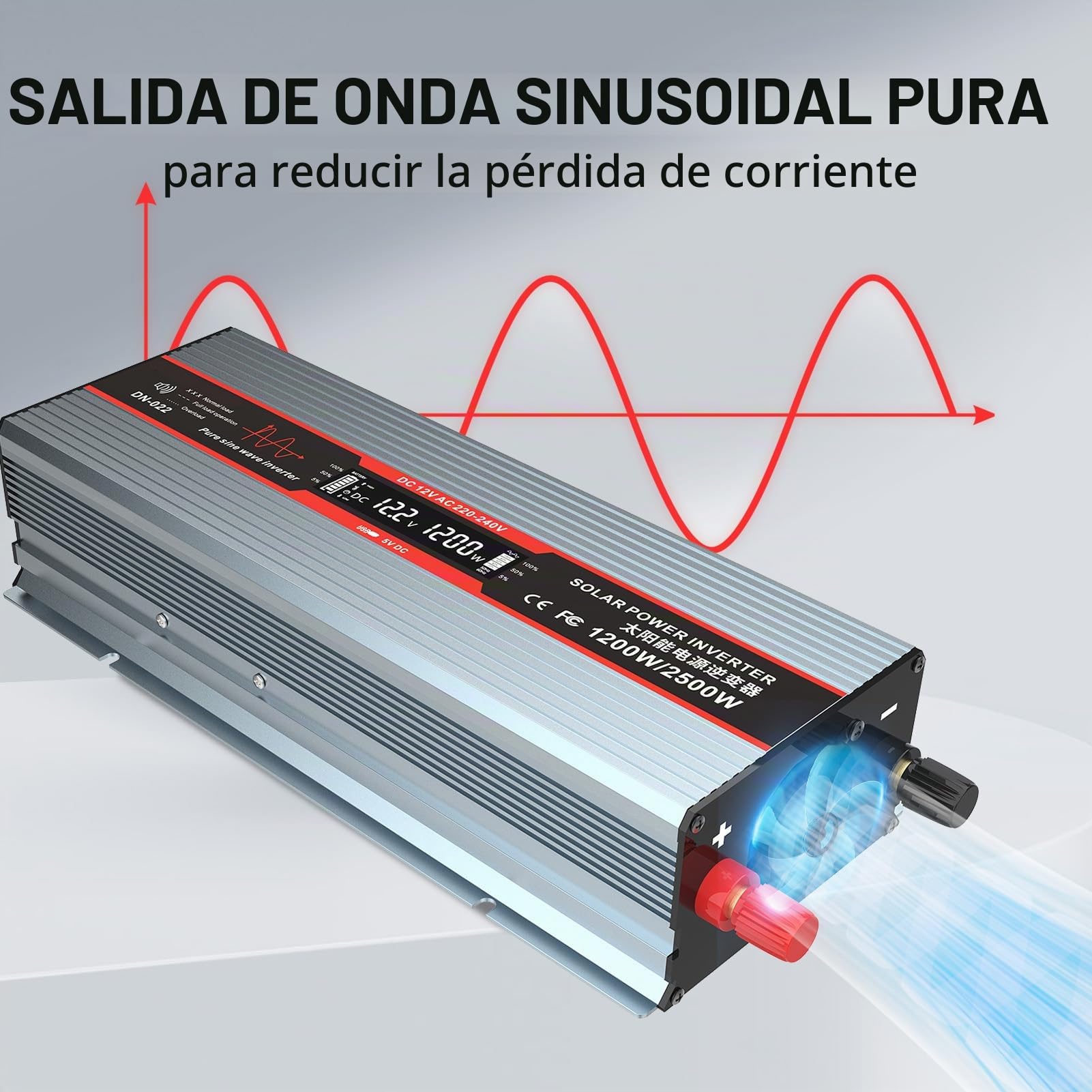 DATOUBOSS Inversor 12V 220V/230V Onda Sinusoidal Pura 1800W Convertidor De Voltaje Pico De Potencia 3600W con Tomas EU, Puerto USB Y Pantalla LCD para Electrodomésticos Caravana Camión Camping, Gris