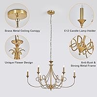 Vista 5 de Candelabro Moderno de 6 Luces 36.6" Candelabros de Vela de Latón Lámpara Colgante de Metal Dorado para Comedor, Sala de Estar, Isla de Cocina
