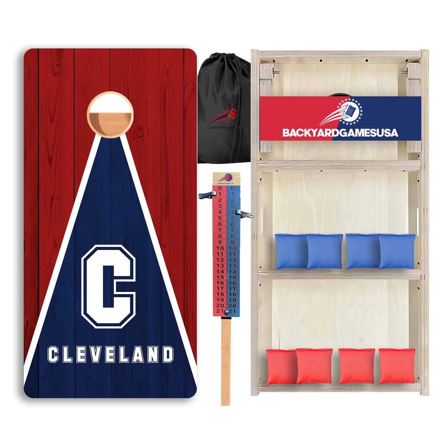 CornholeGamesUSA Pro Cornhole Boards Set | Made in USA | 3/4 Baltic Birch | No Bounce | Triple Thick Legs | Two Brace & Handles, Tournament 2x4 Regulation Set with Score Tower & Cornhole Bags