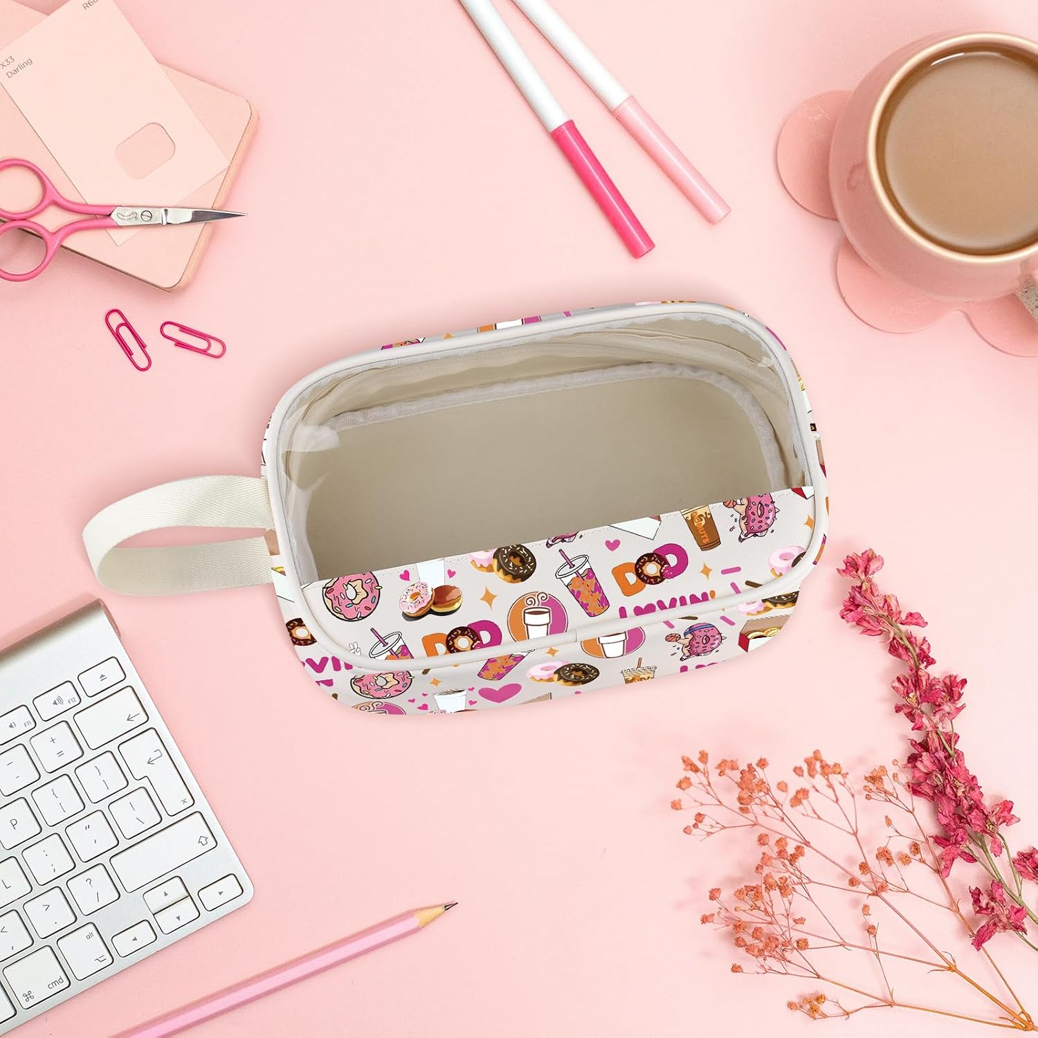 WCGXKO Drinkin Coffee Clear Makeup Bag Donut Coffee Gift Drink Refreshment Gift for Donut Lover (Get In Cbag) image 3