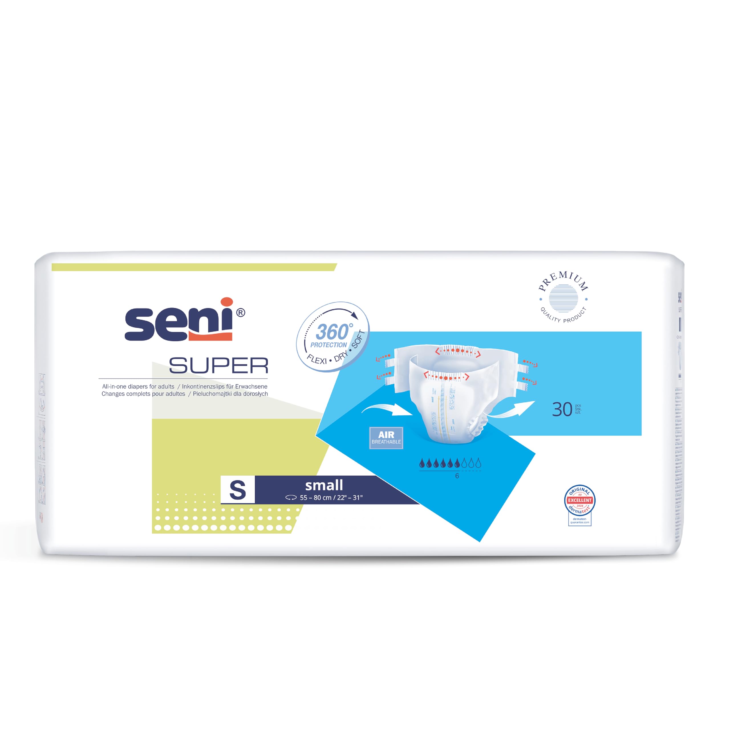 Seni Super Premium Adult Diapers s - 30pcs | High Absorbency | Breathable | Odor Stop | High Absorbency | Leakge control | Derma tested
