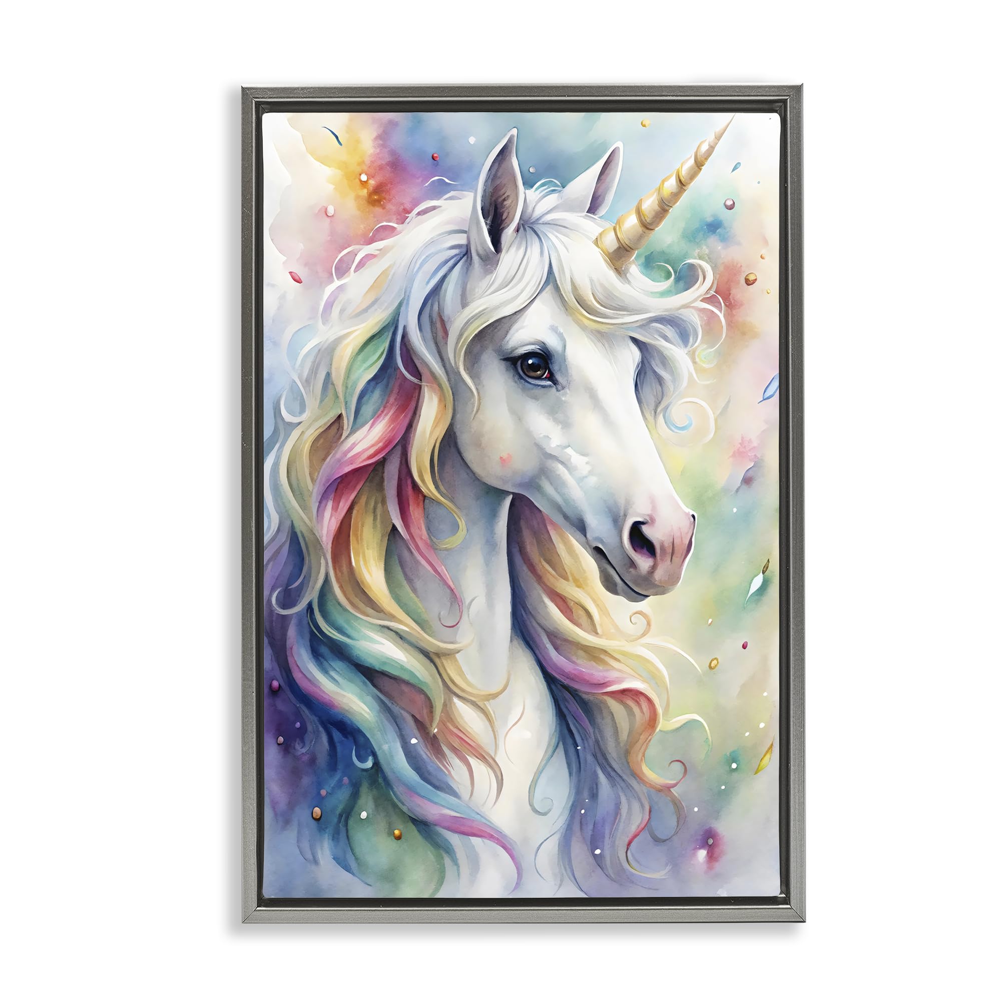'Pastel Colorful Unicorn'| Floating Frame Canvas Art