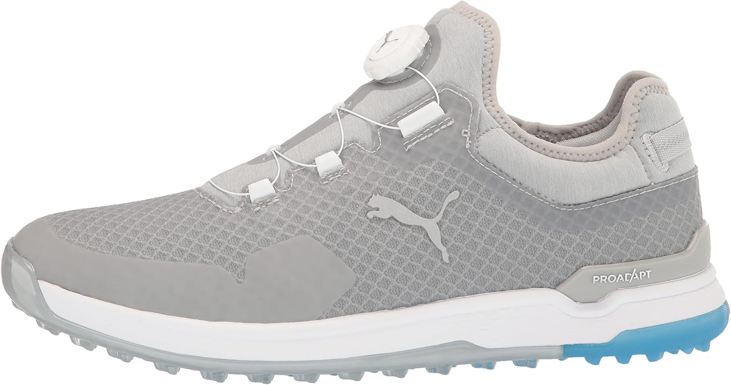 PUMA GOLF Men's Proadapt Alphacat Disc Golf Shoe, High-Rise Silver/Ibiza Blue, 9.5