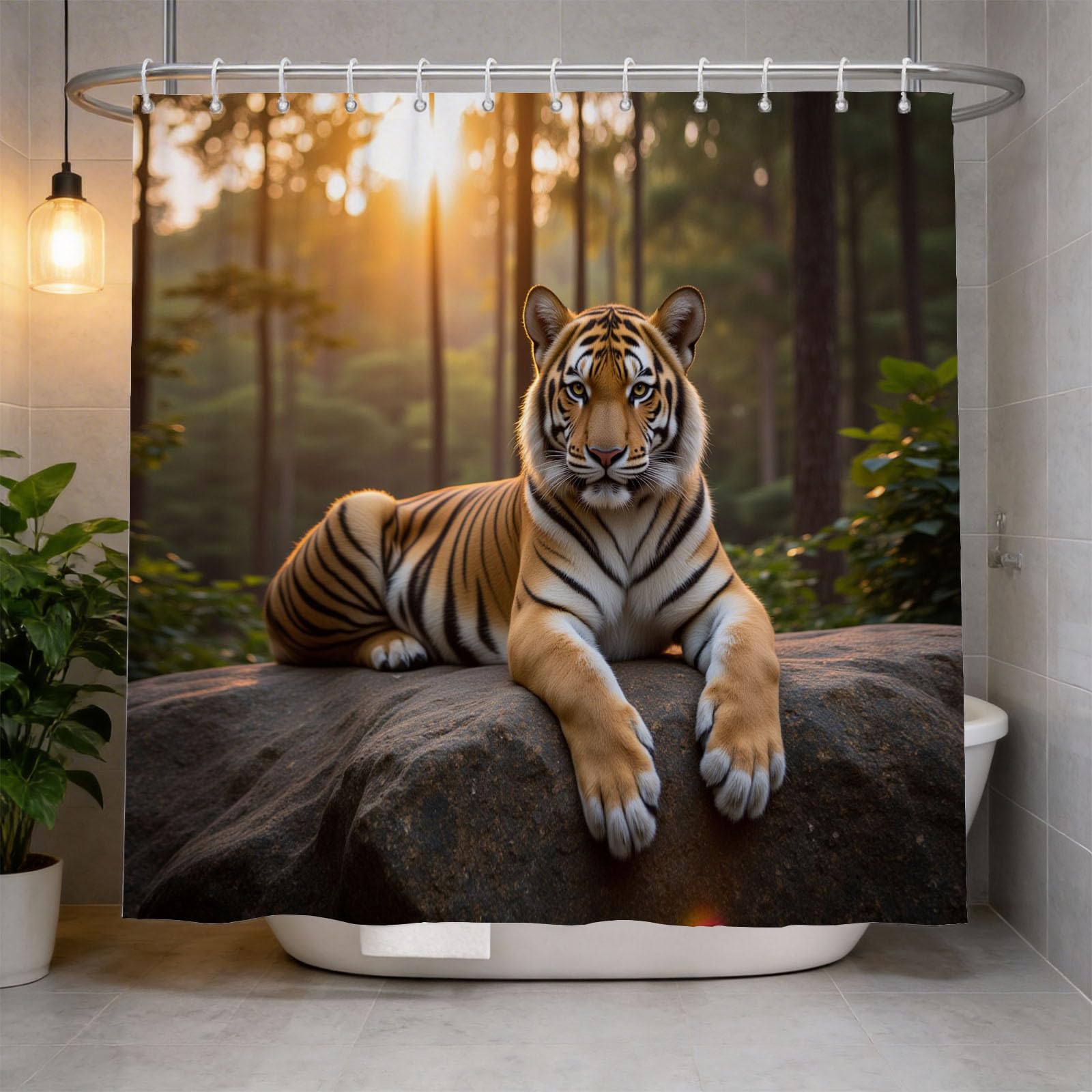 Hongduo 3D Tiger Shower Curtain for Stalls Bathtubs Jungle Bathroom Decor Shower Curtain Set Polyester Fabric Waterproof 180x200cm/71X79 Inch with Hooks