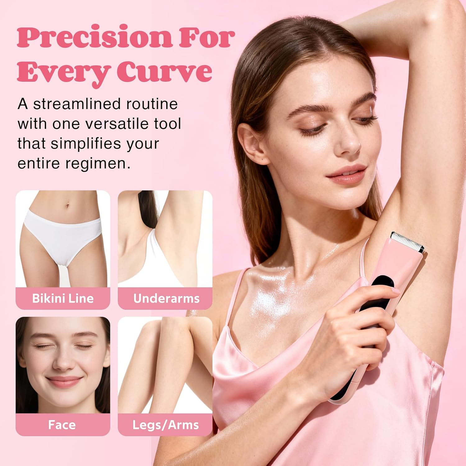 bayfree 2-in-1 Bikini Trimmer for Women, Dual-Head Bikini Shaver for Painless Pubic & Facial Hair Removal, IPX7 Waterproof, Type-C Fast Charge, Long Cordless Use, Holiday Gift Valentine's Day Gift