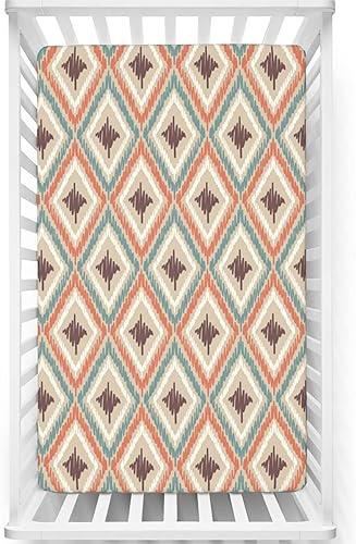 Sábana bajera ajustable para cuna con temática azteca, sábana bajera estándar para cuna, suave para niño o niña, 28 x 52 pulgadas, color morado,